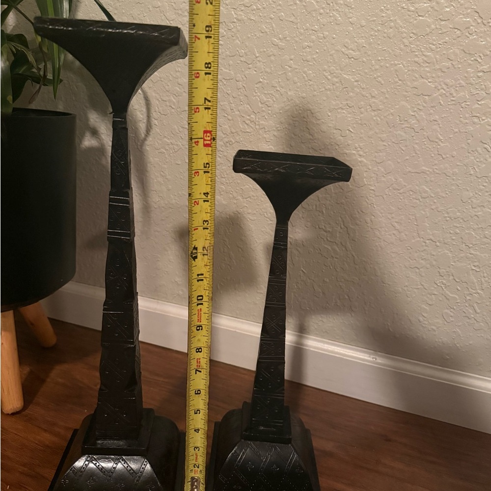 Pair of Cast Iron Pedestals with Decorative Pattern, Square Tops, 17" & 13" Tall - Picture 11 of 11